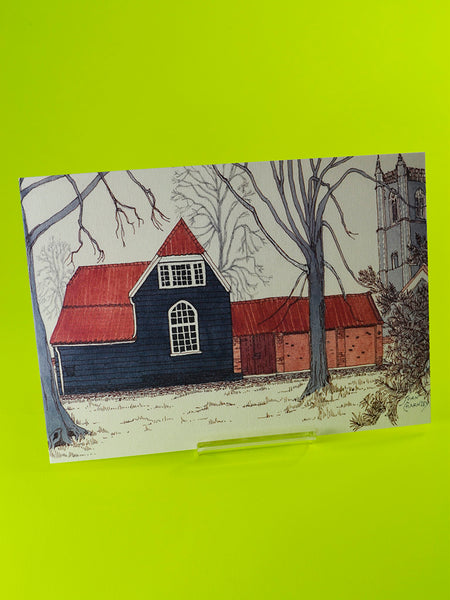 Clapboard Schoolhouse by Joan Charnley (original 1948 collage and mixed media design from Joan Charnley's sketchbooks)