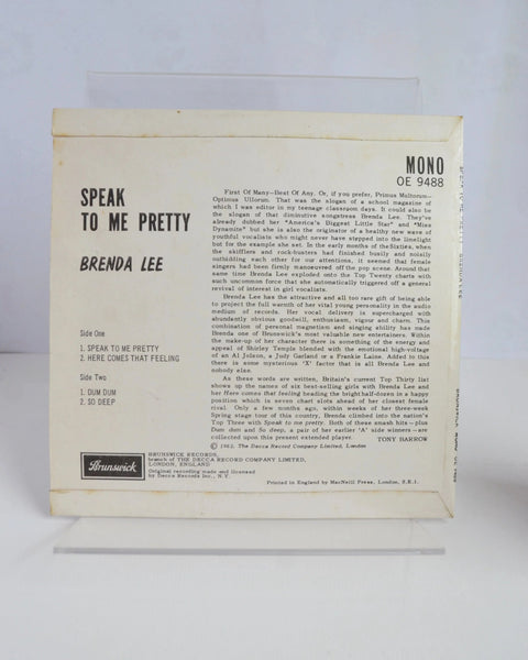 Speak to Me Pretty EP by Brenda Lee (Brunswick Records / OE 9488)