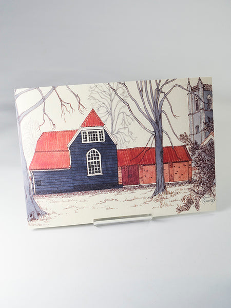 Clapboard Schoolhouse by Joan Charnley (original 1948 collage and mixed media design from Joan Charnley's sketchbooks)