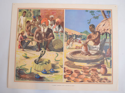 Macmillan's Teaching in Practice Primary Education Classroom Poster: No 101 - A Snake Charmer and a Potter in India
